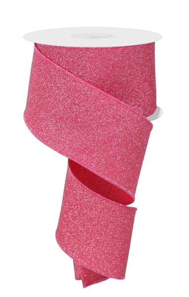 2.5"X10YD FINE GLITTER ON FAUX ROYAL FUSCHIA - Burlap and Bling Decor