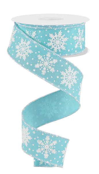 1.5"X10YD SNOWFLAKES ICE BLUE/WHITE WIRED RIBBON - Burlap and Bling Decor
