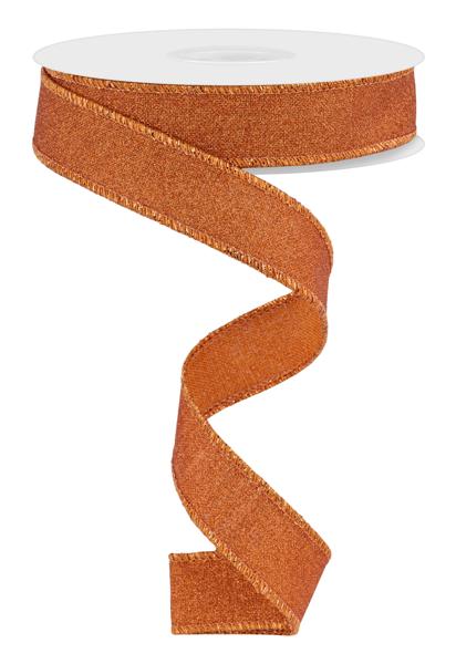 7/8"X10YD FINE GLITTER ON ROYAL Color: PUMPKIN - Burlap and Bling Decor