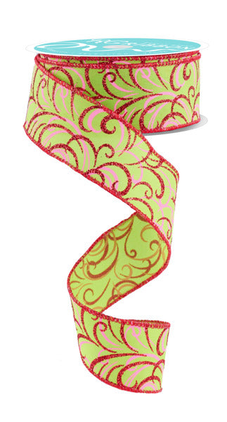 1.5"X10YD MULTI SWIRLS LIME/PINK/RED