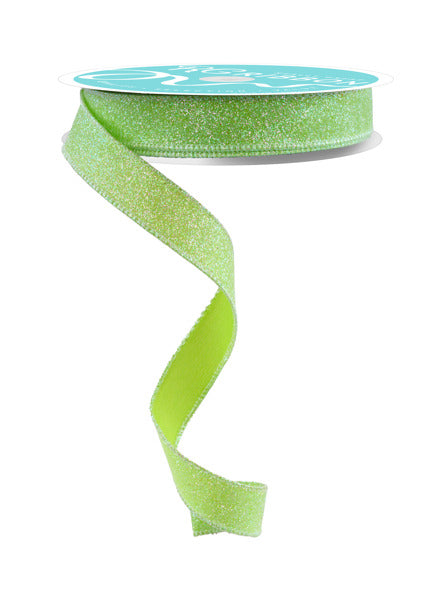 5/8"X10YD IRIDESCENT GLITTER ON SATIN LIME GREEN/IRIDESCENT - Burlap and Bling Decor