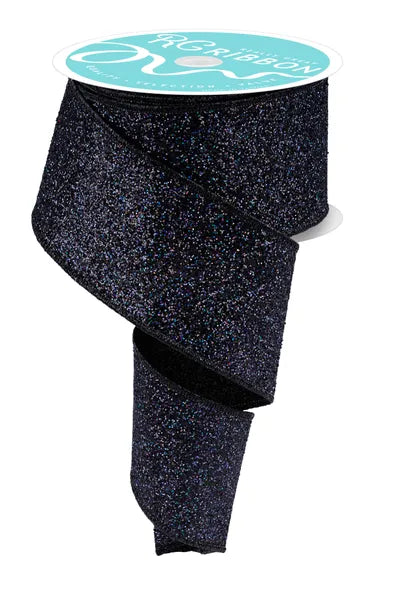 2.5"X10YD LASER GLITTER BLACK WIRED RIBBON - Burlap and Bling Decor