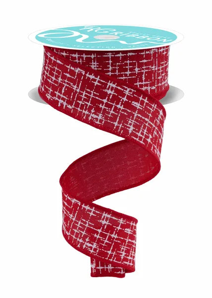 1.5"X10YD KNIT LOOK TEXTURE RED/WHITE WIRED RIBBON - Burlap and Bling Decor