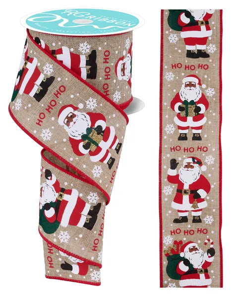 2.5"X10YD SANTA CLAUS BGE/WHT/RD/DK SKIN WIRED RIBBON - Burlap and Bling Decor