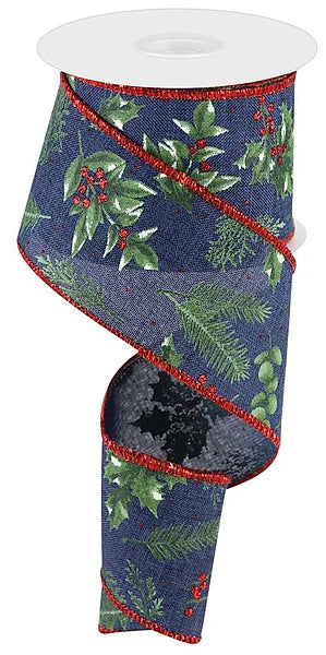 2.5"X10YD GLITTER VERTICAL STRIPE EMERALD GREEN/RED WIRED RIBBON