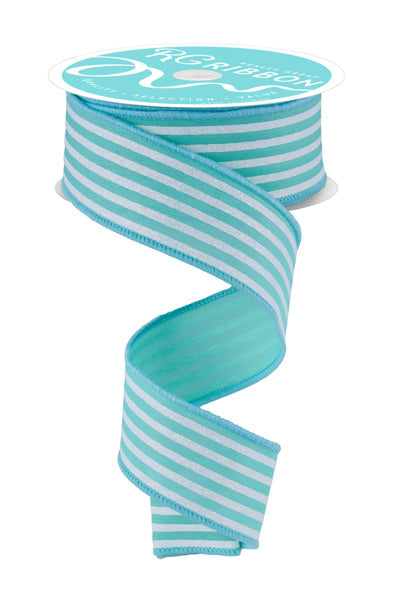 1.5"X10YD GLITTER VERTICAL STRIPE MINT GREEN/WHITE - Burlap and Bling Decor