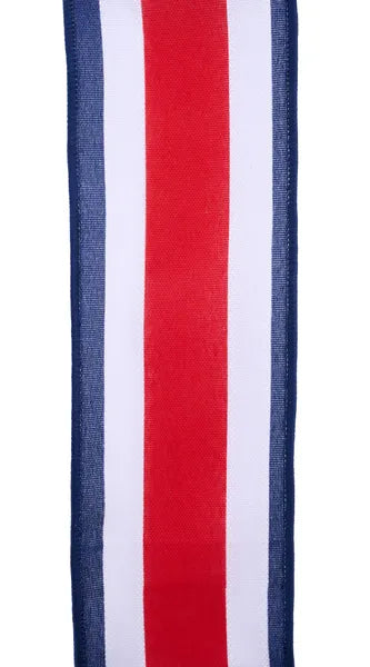 3.25"X10YD FAUX 3-IN-1 VERTICAL STRIPE RED/WHITE/BLUE - Burlap and Bling Decor