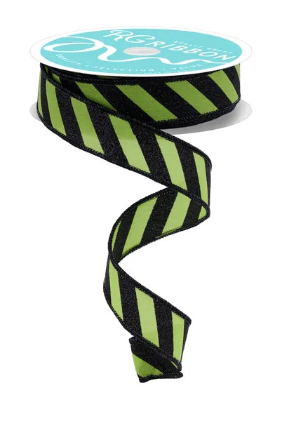 7/8"X10YD DIAGONAL GLITTER STRIPE LIME/BLACK - Burlap and Bling Decor
