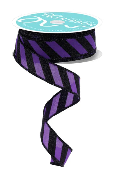 7/8"X10YD DIAGONAL GLITTER STRIPE PURPLE/BLACK - Burlap and Bling Decor