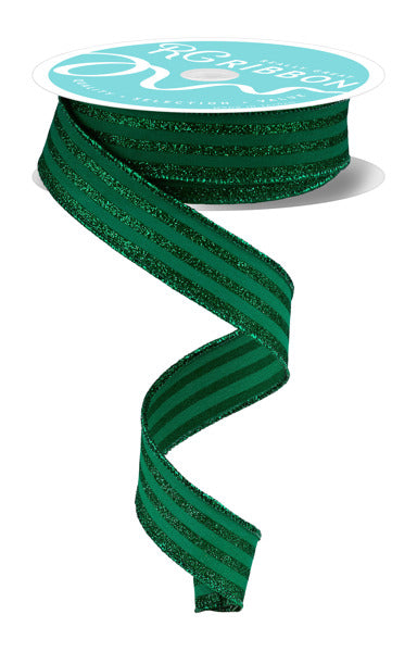 7/8"X10YD GLITTER VERTICAL STRIPE EMERALD GREEN - Burlap and Bling Decor