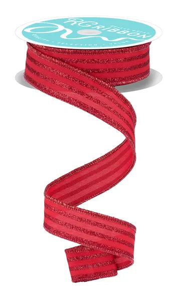7/8"X10YD GLITTER VERTICAL STRIPE CRANBERRY/BURGUNDY WIRED RIBBON - Burlap and Bling Decor