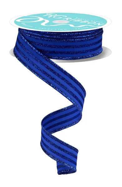7/8"X10YD GLITTER VERTICAL STRIPE ROYAL BLUE WIRED RIBBON - Burlap and Bling Decor