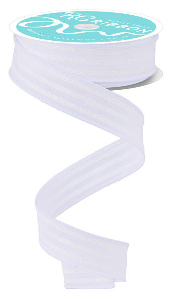 7/8"X10YD GLITTER VERTICAL STRIPE WHITE - Burlap and Bling Decor