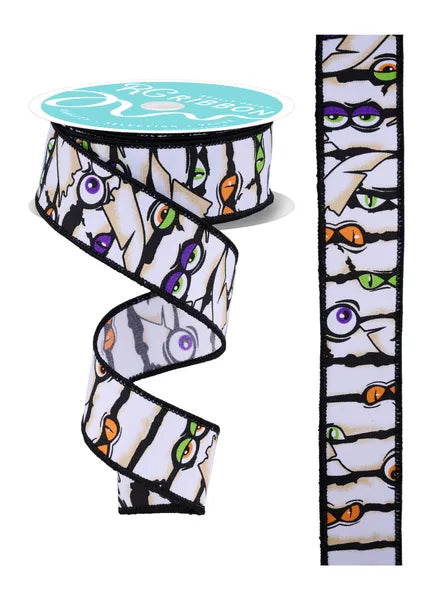 1.5"X10YD MUMMY EYES WHT/BLK/ORNG/PRPL/LIME - Burlap and Bling Decor