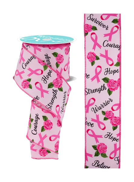 2.5"X10YD BREAST CANCER -LT PINK/BLACK/PINK/GREEN WIRED RIBBON - Burlap and Bling Decor