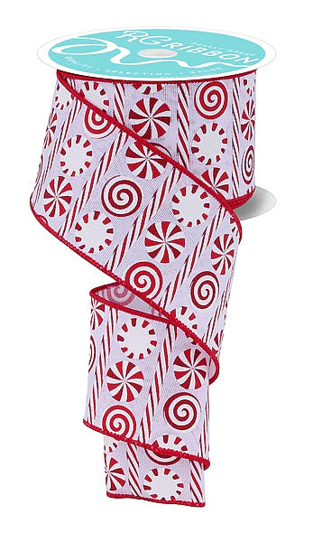 2.5"X10YD PEPPERMINT STRIPES WHITE/RED