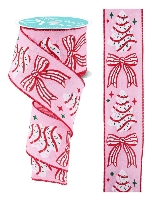 2.5"X10YD CAKE TREE/BOW LT PINK/RED/EMERALD WIRED RIBBON - Burlap and Bling Decor