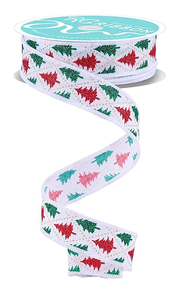 7/8"X10YD GLITTER TREE/HARLEQUIN WHITE/RED/GREEN/GOLD