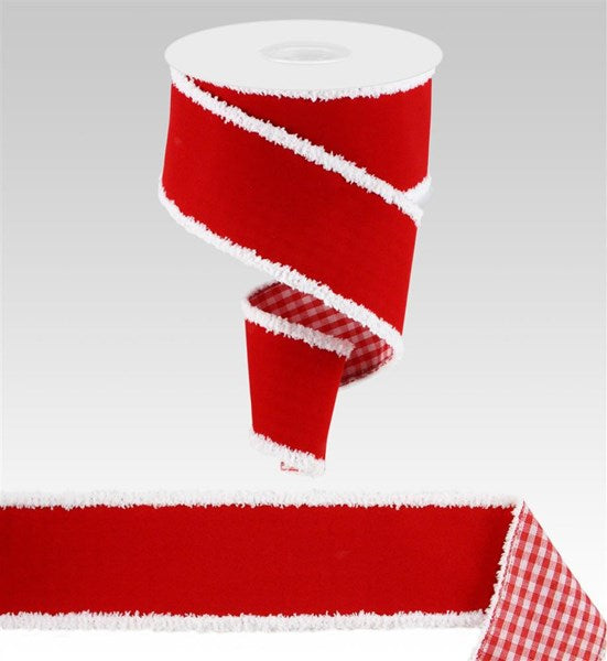 2.5"X10YD VELVET/GINGHAM FUSED BACK-Red/White - Burlap and Bling Decor