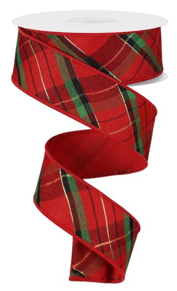 1.5"X10YD MET PLAID/DIAGONAL FUSED BACK Color: RED/GRN/BLK/GOLD - Burlap and Bling Decor