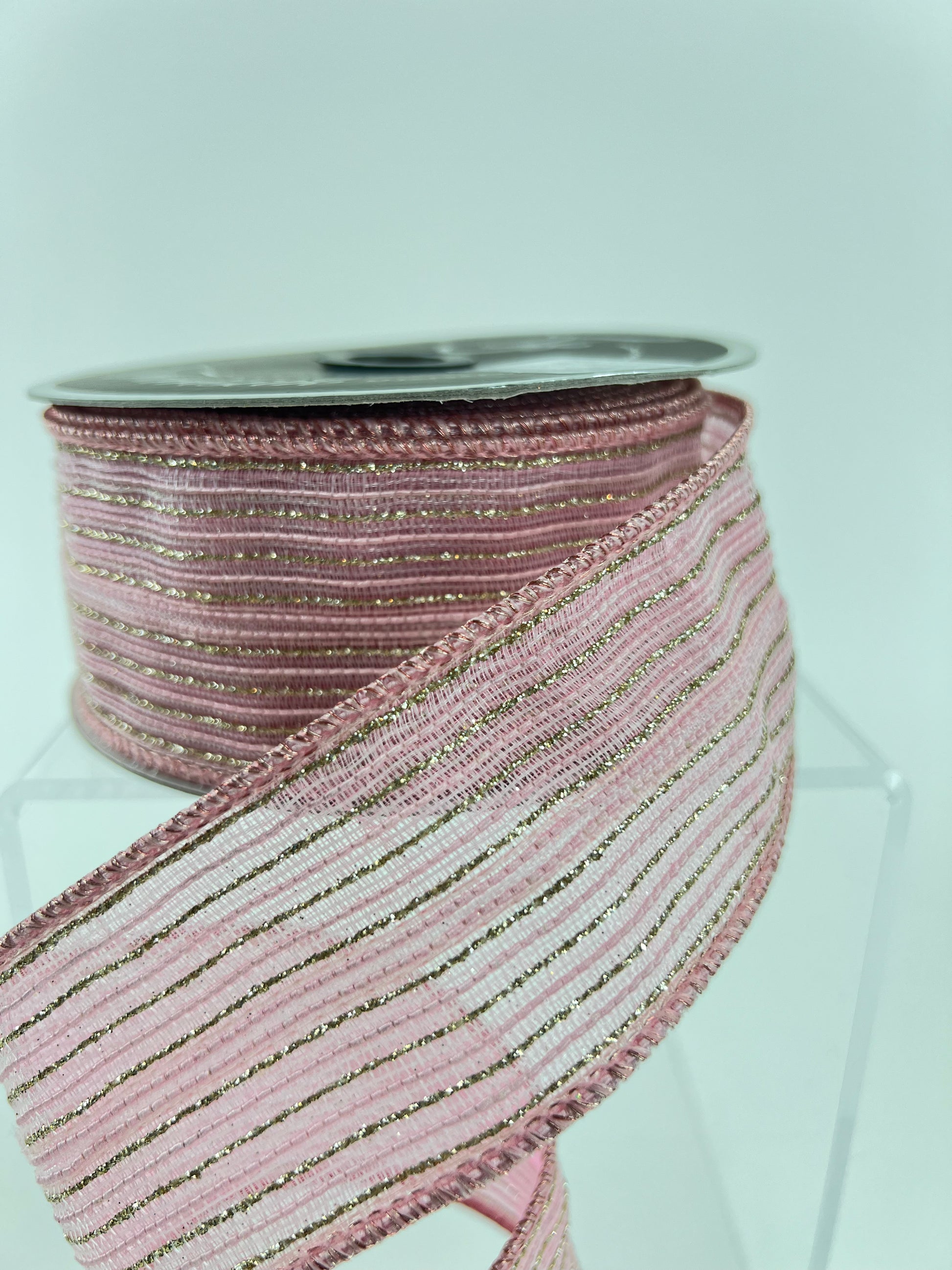 2"X10YD TINSEL STRIPES BABY PINK - Burlap and Bling Decor