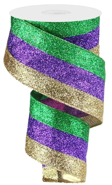 2.5"X10YD 3-IN-1 GLITTER MARDI GRAS - Burlap and Bling Decor