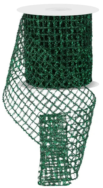 4.25"X10YD TINSEL MESH EMERALD GREEN WIRED RIBBON - Burlap and Bling Decor