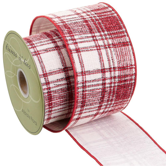 4"WX10YD PLAID RIBBON RED & WHITE
