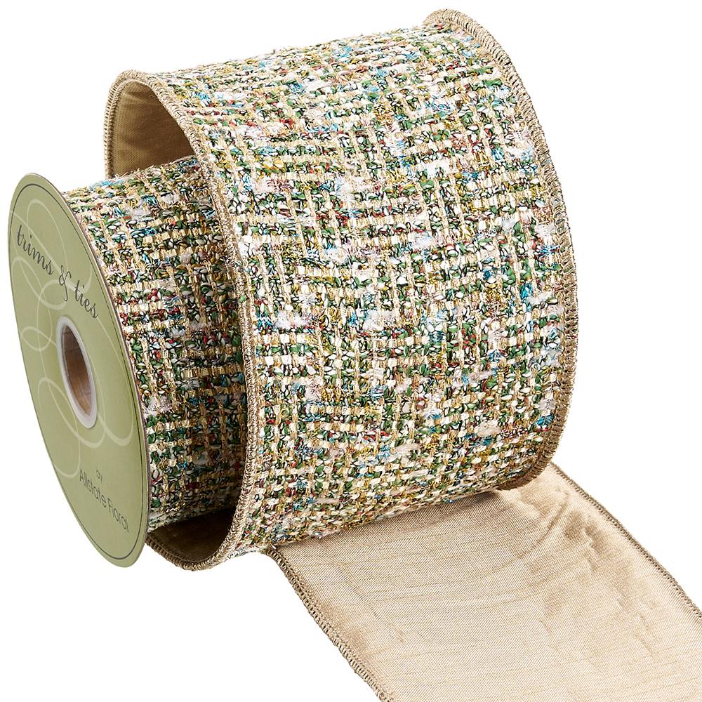4"Wx5yd Metallic Knitting Ribbon Green Gold