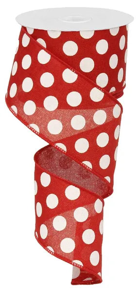 2.5"X10YD MEDIUM MULTI DOTS RED/WHITE WIRED RIBBON - Burlap and Bling Decor