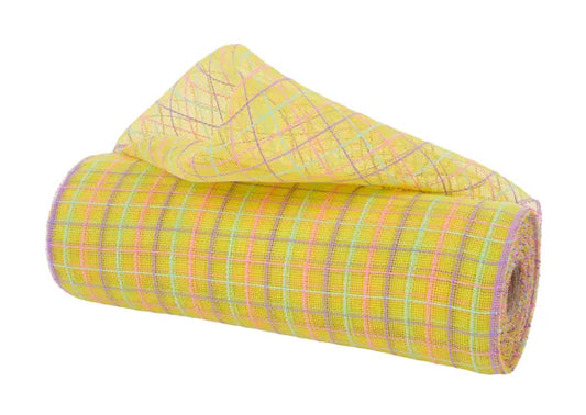 10.25"X10YD FINE WEAVE FAUX JUTE CHECK YELLOW/LAVENDER/PINK/MINT - Burlap and Bling Decor
