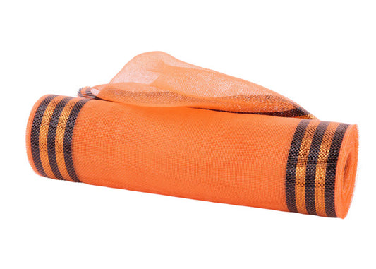 10.25"X10YD FINE WEAVE BORDER STRP MESH ORANGE/BLACK - Burlap and Bling Decor