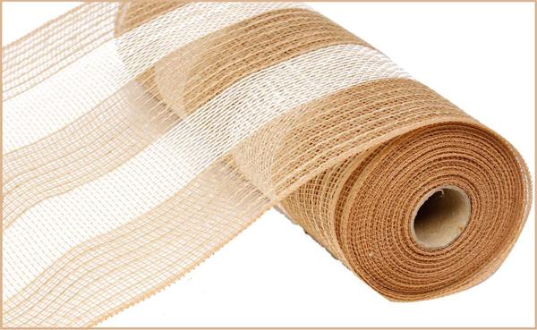 10.25"X10YD POLY/JUTE/FIBER STRIPE MESH Color: NATURAL/WHITE - Burlap and Bling Decor