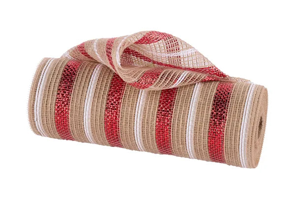 10.25"X10YD METALLIC MESH NATURAL,RED,WHITE
