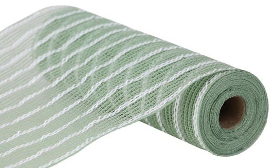 10.25"X10YD POLY/FAUX JUTE/METALLIC MESH SAGE/WHITE