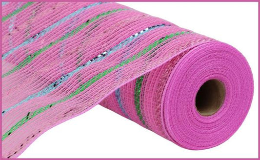 10.25"X10YD METALLIC POLY/FAUX JUTE MESH PINK/ICE BLUE/EMERALD GRN