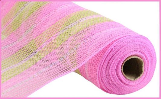 10.25"X10YD JUTE/IRIDESCENT STRIPE LT PINK/SPRING GREEN/WHT - Burlap and Bling Decor