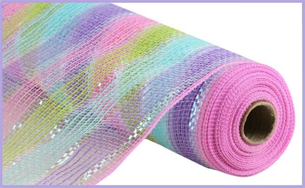 10.25"X10YD FAUX JUTE/SHINY STRIPE MESH PINK/GRN/BLU/LAV/WHT