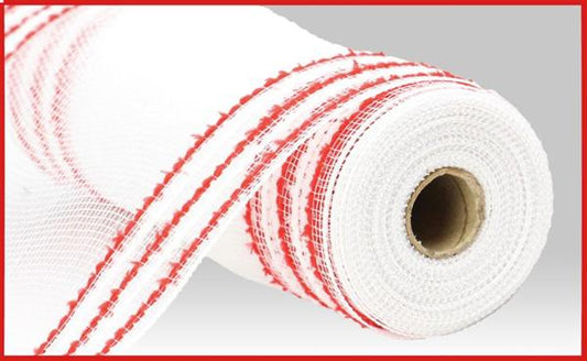 10.25"X10YD DRIFT/PP WIDE BORDER MESH WHITE/RED - Burlap and Bling Decor