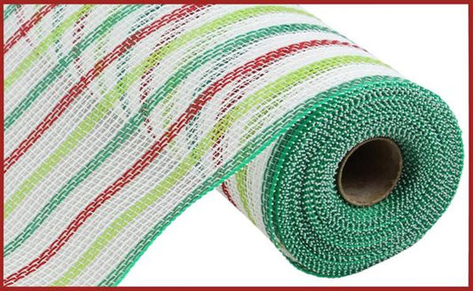 10.25"X10YD FAUX JUTE STRIPE MESH WHITE/RED/EMERALD/LIME - Burlap and Bling Decor