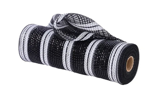 10.25"X10YD WIDE FOIL THICK STRIPE MESH BLACK,WHITE