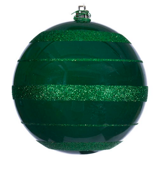 4.75" Green Ball Ornament Green & Red Glitter Horizontal