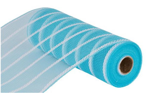 10" x 10yd Vertical Wide Stripe Mesh Turquoise with White