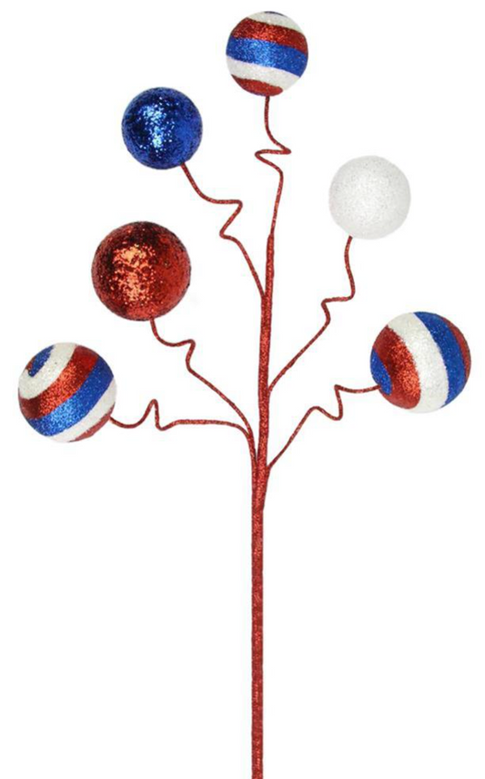 20"L SWIRL GLITTER BALL SPRAY RED/WHITE/BLUE - Burlap and Bling Decor