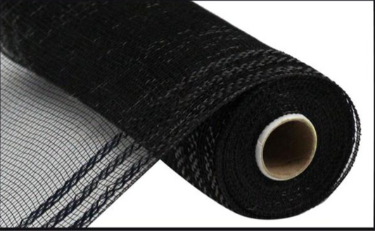 10"X10YD BORDER STRIPE METALLIC MESH BLACK W/BLACK FOIL - Burlap and Bling Decor