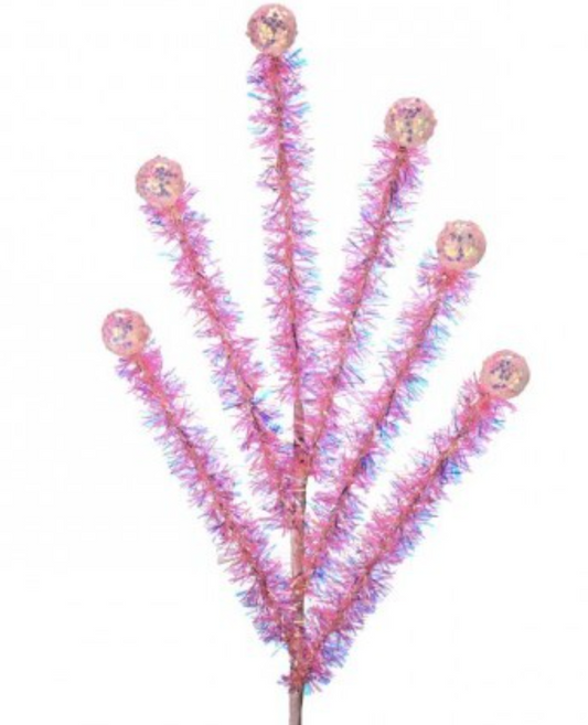 24" TINSEL AND GLITTER BALL SPRAY PINK - Burlap and Bling Decor
