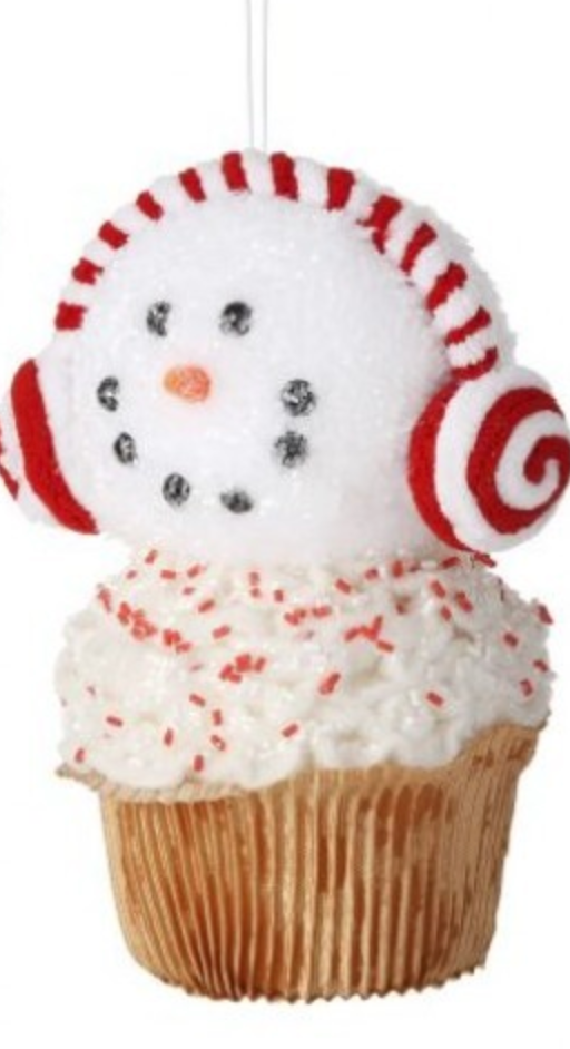 7" SWEETS SNOWMAN CUPCAKE W/EAR MUFFS Choose Red or Pink