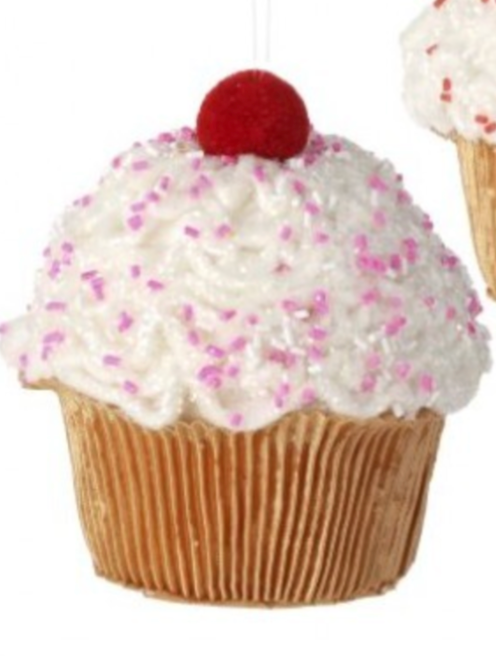 5" SWEETS CUPCAKE ORNAMENT Choose Red or Pink