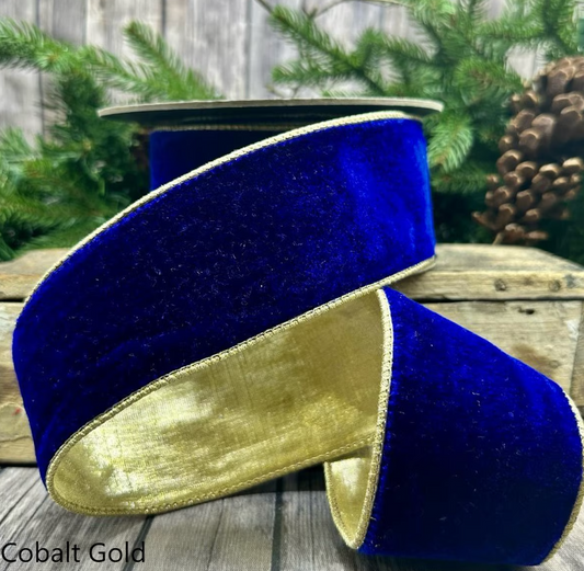 2.5" x 10yds VP lush velvet gold back, cobalt blue