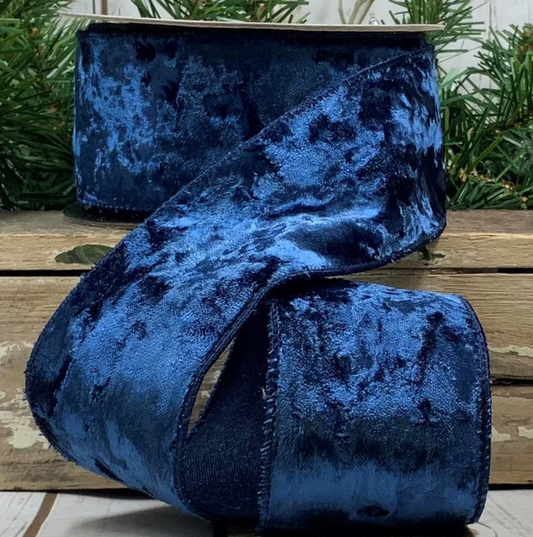 2.5" x 10yds crushed velvet, navy